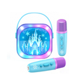 Kids Karaoke Machine with 2 Wireless Microphones - Portable Bluetooth Speaker with Light-Up Frozen Castle & Snowy Night Lights, Ice Princess Singing Toy Gift for Girls & Boys
