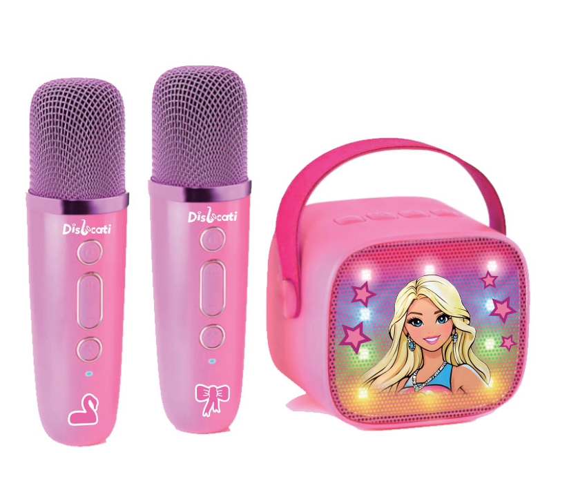 Kids Karaoke Machine with 2 Wireless Microphones - Portable Bluetooth Speaker with Light-Up Fashion Princess & Stars, Pink Princess Singing Toy Gift for Girls Birthday Party