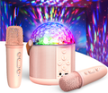 Kids & Adults Karaoke Machine with 2 Wireless Microphones - Portable Bluetooth Speaker with 360° Rotating Disco Ball Party Lights, Home Singing Cube Holiday Gift