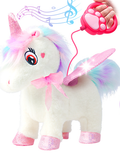Interactive Plush Unicorn Toy with Remote Control Leash, Light-Up Wings, Music, Walking Pony Toy for Girls, Kids Birthday Gift